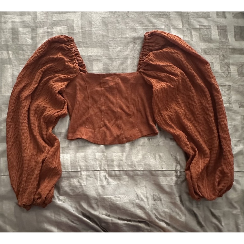 Urban Outfitters Top Womens MED Puff Sleeve Smocked Corset Peasant Boho Blouse